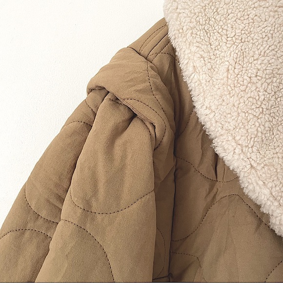 NWOT ASTR The Label Nadine Quilted Faux Shearling Jacket in Khaki - Picture 14 of 16